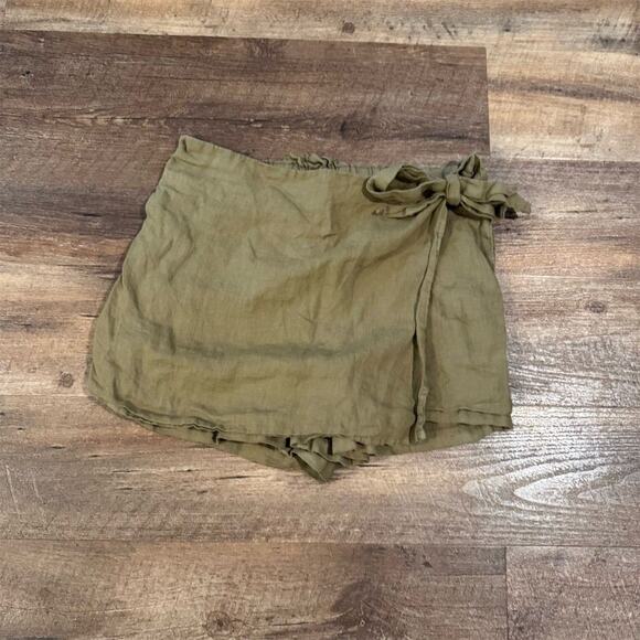 Christian Siriano M Olive 100% Linen Faux Wrap Skort Pockets Boho Preppy READ - Picture 1 of 10